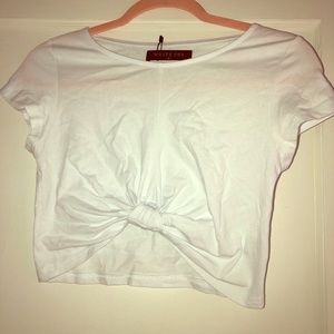 White Fox Front Knot Crop Top